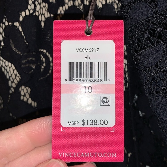 NWT Vince Camuto Black Lace Dress with Nude Underlay. 3/4 sleeve. Fully lined. - Picture 3 of 13